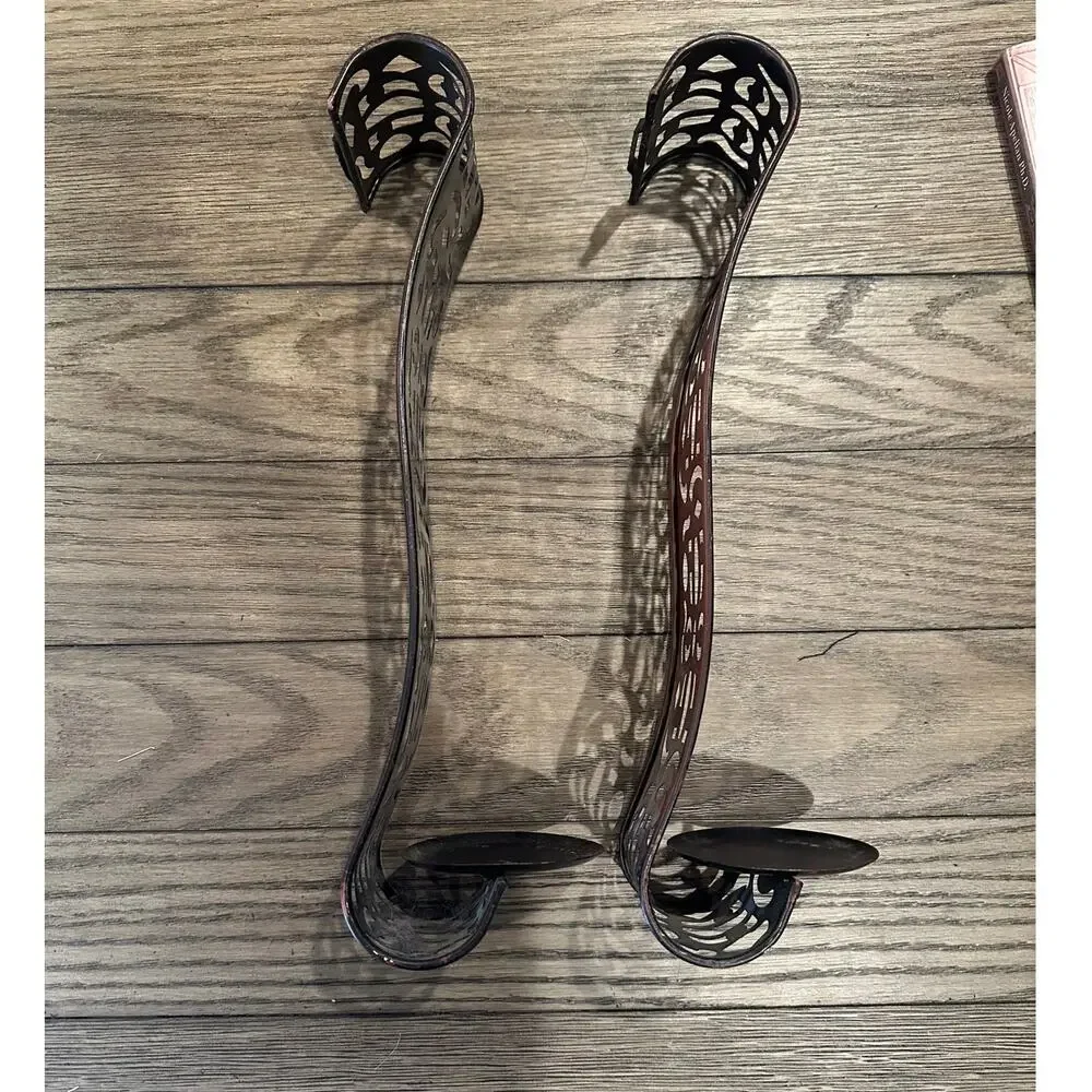 Distressed Brown Metal Sconce Wall Candle Holders Set Of 2
